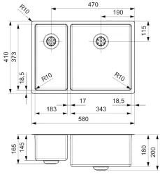 Reginox New Jersey Lavello in acciaio inossidabile 1,5 vasche 18x37 + 34x37 T09J5LLU08GDS R32824