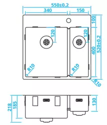 Caressi lavello una vasca e mezza in acciaio inossidabile con foro per rubinetto CAPP3415KR10 B55xL52 montaggio a filo sopra e sotto il piano 1208921191