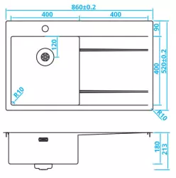 Caressi Lavello a sinistra in acciaio inossidabile con scolapiatti a destra CAPP40ABL B86xL52 montaggio a filo sopra e sottopiano 1208921295