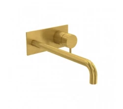 Waterevolution Flow Miscelatore per lavabo ad incasso con piastra di copertura in ottone spazzolato con beccuccio da 15 cm T1161LE-15