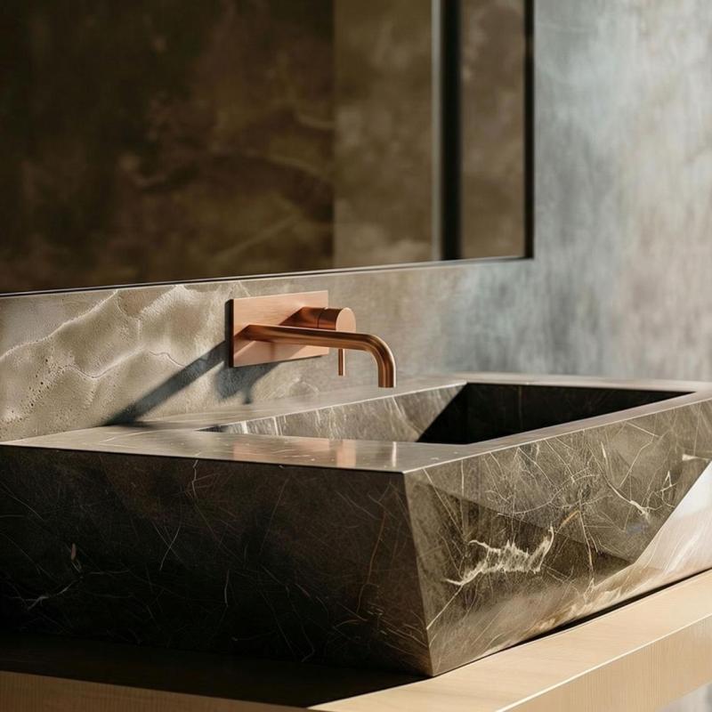 Waterevolution Flow Miscelatore per lavabo ad incasso con piastra di copertura PVD Rame Spazzolato con beccuccio da 15 cm T1161CPE-15