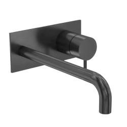 Waterevolution Flow Miscelatore per lavabo ad incasso con piastra di copertura PVD Gun Metal con beccuccio da 15cm T1161GME-15