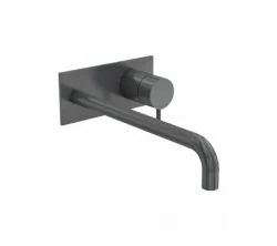 Waterevolution Flow Miscelatore per lavabo ad incasso con piastra di copertura PVD Gun Metal con beccuccio da 15cm T1161GME-15