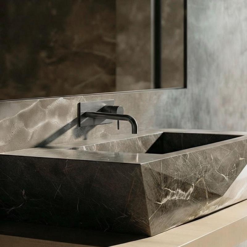 Waterevolution Flow Miscelatore per lavabo ad incasso con piastra di copertura PVD Gun Metal con beccuccio da 15cm T1161GME-15