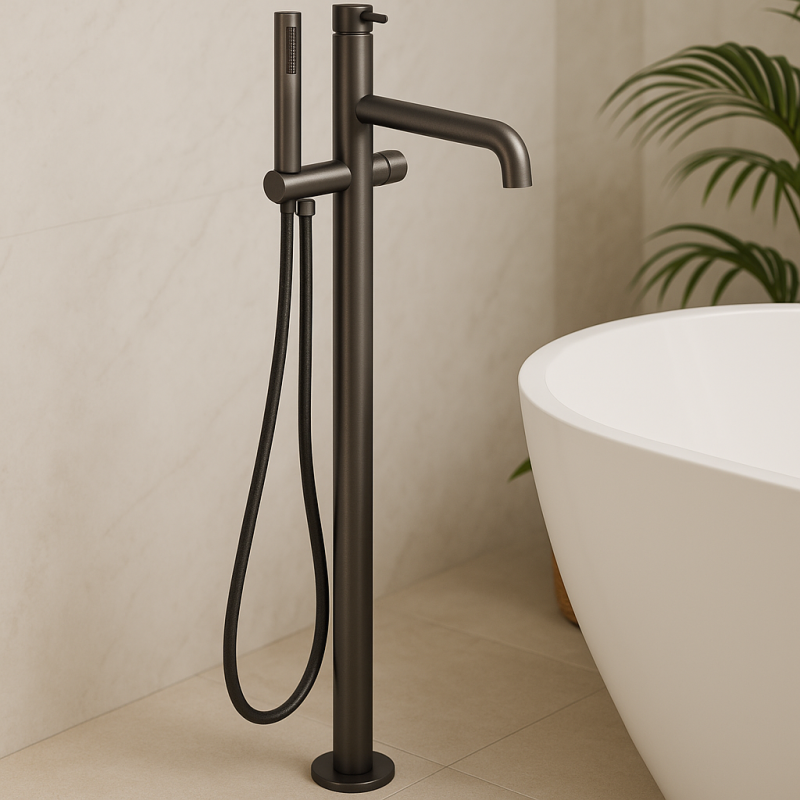 Waterevolution Flow rubinetto da pavimento con doccetta in Gun Metal T133GME