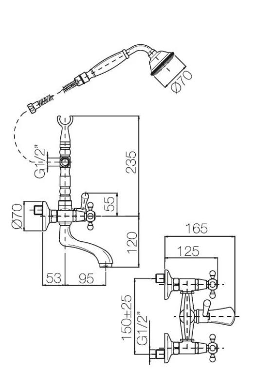 PB miscelatore per vasca da bagno indipendente, stile nostalgico, manopole robuste, cromato 6000.