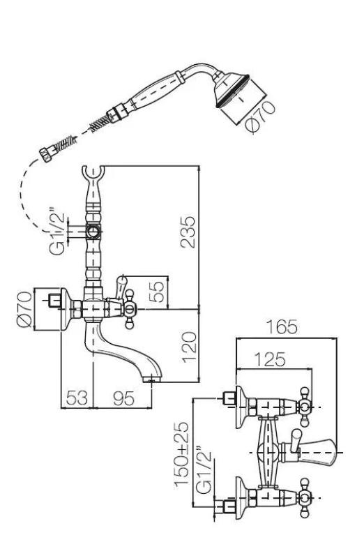 PB Rubinetto da bagno indipendente nostalgico con manopole robuste in bronzo 6000