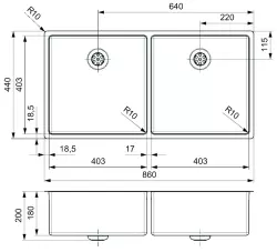 Reginox New York lavello grande doppio in acciaio inossidabile 40x40 + 40x40 T09T14LLU08GDS R28254.