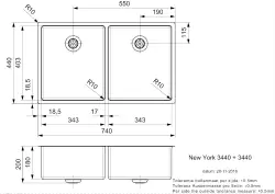 Reginox New York lavello doppio in acciaio inossidabile 34x40 + 34x40 T09T11LLU08GDS R28223