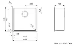 Reginox New York Lavello medio in acciaio inossidabile 40x40 con tappo OKG R28124