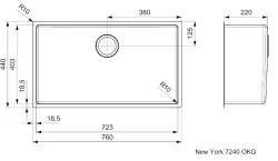 Reginox New York Lavello grande in acciaio inossidabile 72x40 con tappo OKG R31377