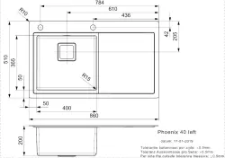 Reginox Phoenix 40 lavello in acciaio inossidabile con scolapiatti e vasca a sinistra 86x51cm L2511 R32909