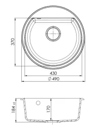 GraniteMy Bremen Lavello nero rotondo in granito 43 cm sopra il piano e sottopiano con foro per rubinetto 1208952257