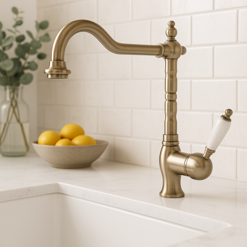 PB Rubinetto da cucina monocomando nostalgico con leva bianca e corpo in acciaio inossidabile 1208952878