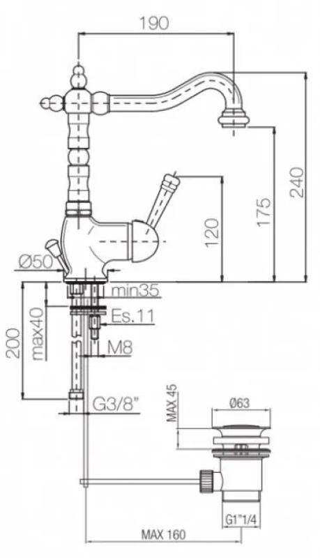 PB Vintage Miscelatore per lavabo nostalgico Bronzo