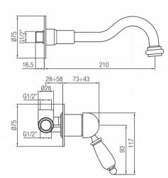 PB Vitange Miscelatore per lavabo nostalgico ad incasso con beccuccio da 21 cm Cromo
