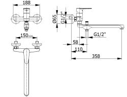 Blusani Rubinetto da parete speciale Cromo con beccuccio lungo da 35 cm e  doccetta 1208952919
