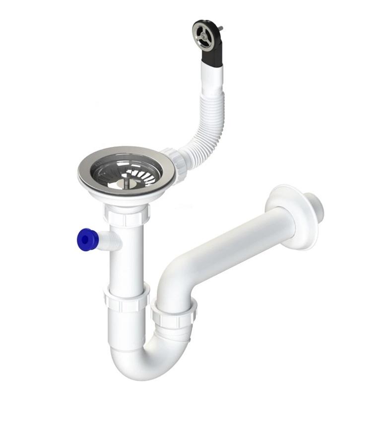 Set di scarico in acciaio inossidabile GraniteMy con troppopieno rotondo incluso. sifone per lavandino singolo 1208952965 - Productafbeelding