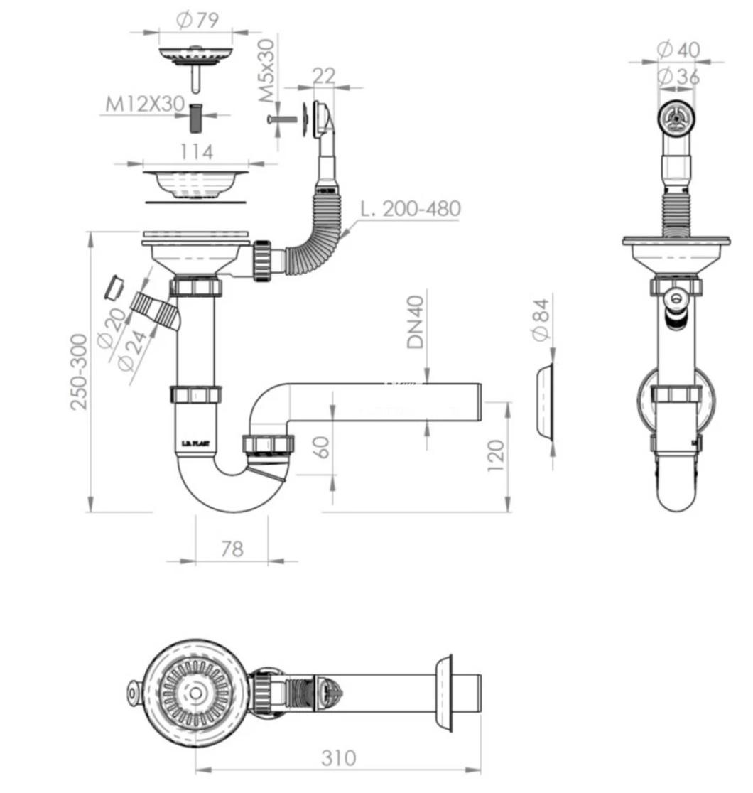 Set di scarico in acciaio inossidabile GraniteMy con troppopieno rotondo incluso. sifone per lavandino singolo 1208952965 - Productafbeelding 2
