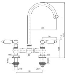 PB Nostalgic Bridge Rubinetto da cucina nero opaco rotondo con leve bianche PBN.ZW.R.WH