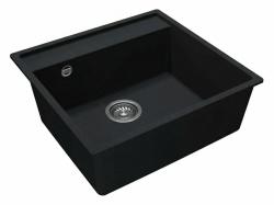 GraniteMy Bremen lavello in granito 53x50 cm nero da incasso, sottotop e filo top con piano per foro rubinetto CON TAPPO IN ACCIAIO INOX