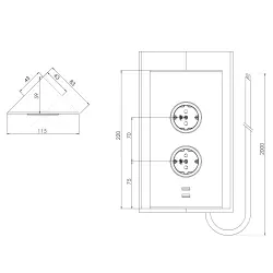 Colonna elettrica con 2 prese e messa a terra e 2 caricabatterie USB nera 1208953215