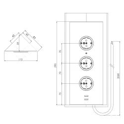 Colonna elettrica con 3 prese e messa a terra e 2 caricatori USB in acciaio inossidabile 1208953216