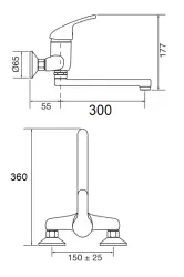 Blusani Rubinetto da cucina a parete Cromato con beccuccio extra lungo 35,5cm in totale 1208953263