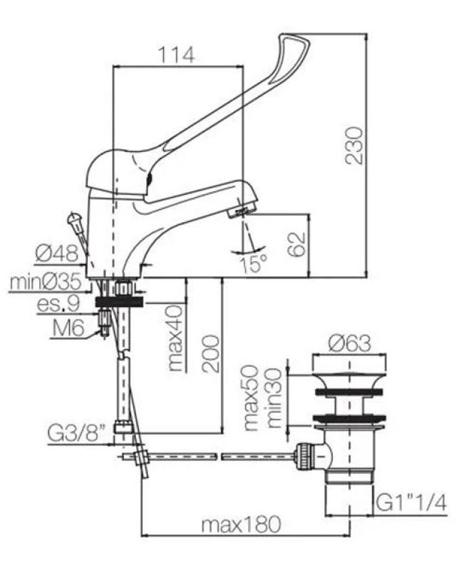 PB Clinic Rubinetto per lavabo per disabili con leva lunga Cromo1208953265