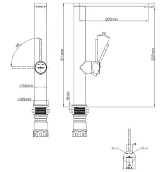 Reginox Kelso Rubinetto da cucina alto in acciaio inossidabile beccuccio girevole completamente in acciaio inossidabile spazzolato  R34590