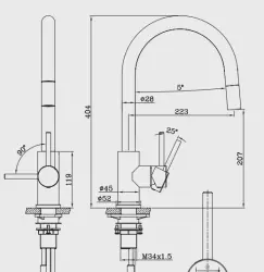 Reginox Huron rubinetto da cucina alto in acciaio inossidabile beccuccio girevole estraibile completamente in acciaio inossidabile spazzolato  R34576