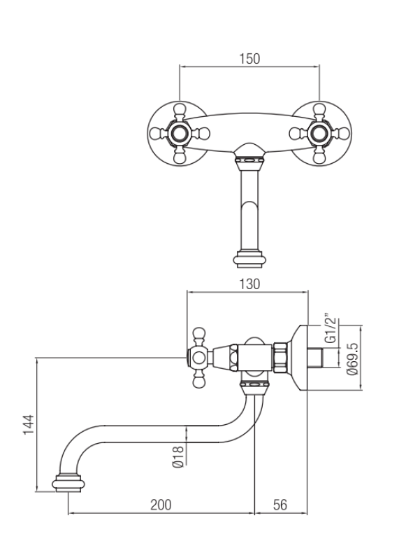 Rubinetto da cucina Nostalgic Rubinetto da parete Classic nero opaco 1208953529