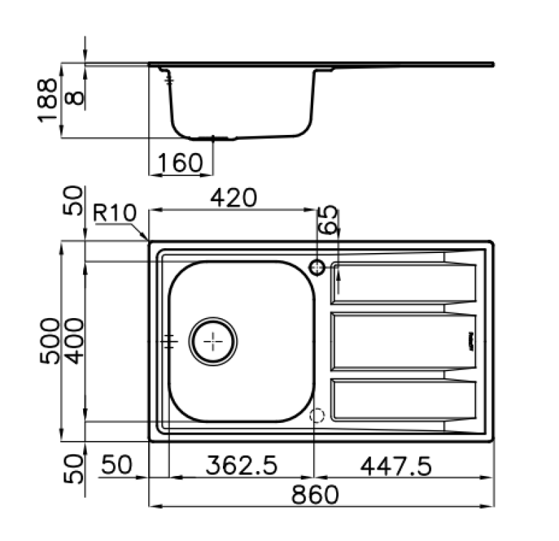 Foster Marine lavello in acciaio inossidabile 316 reversibile con sgocciolatoio 86x50cm da appoggio 1208953725.