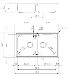 Foster Marine Acciaio Inox 316 Lavello Doppio 86x50 cm Sopra Piano 1208953745