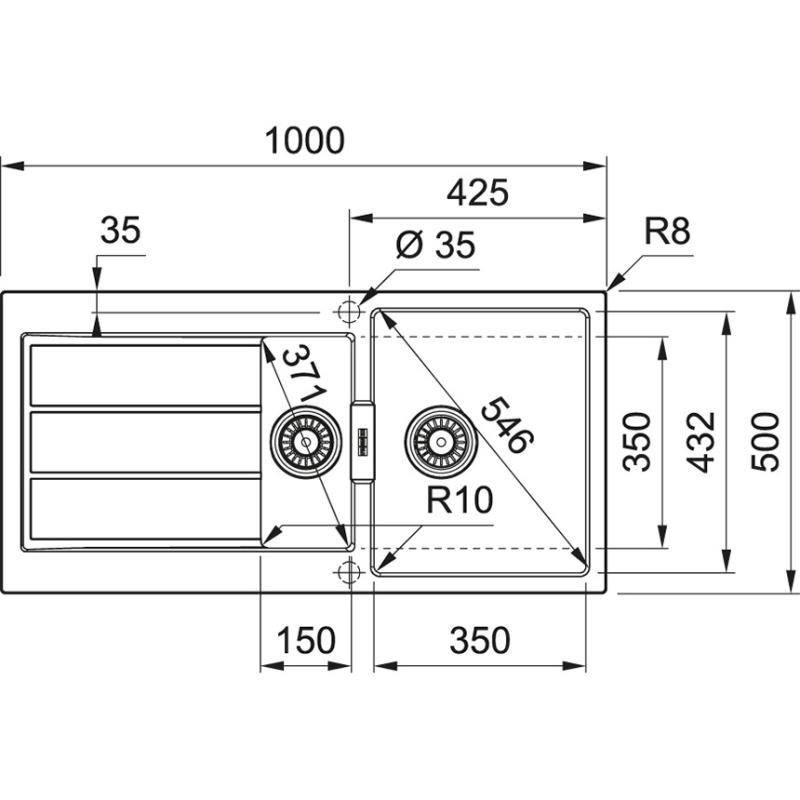 Franke Sirius 2 S2D 651 plastica 1,5 lavandino con scolapiatti bianco da incasso 100x50 143.0634.555