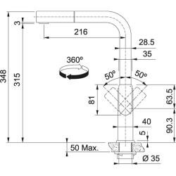 Franke Rubinetto da cucina in acciaio inossidabile massiccio Mythos con beccuccio estraibile inox 1208953828