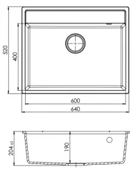 GraniteMy Bremen lavello in granito 64x52 cm nero montaggio a incasso, sottotop e a filo con banco per rubinetto 1208953874.