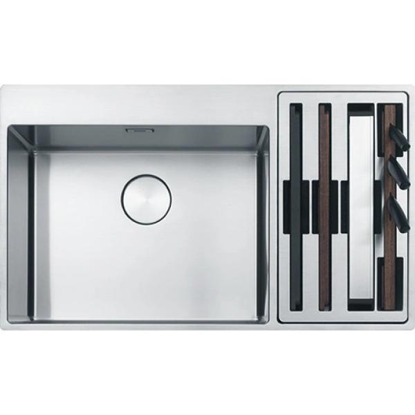 Franke Box Center BWX220-54-27 lavello in acciaio inossidabile a sinistra con tagliere set di coltelli e cestello a filo 86x51cm 127.0587.643