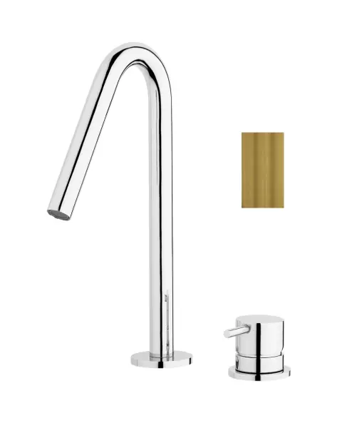 Waterevolution Flow Miscelatore per lavabo a 2 fori ottone spazzolato con beccuccio piccolo a 120 mm T1121VLE