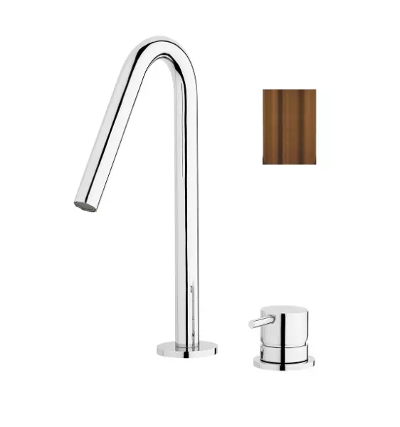 Waterevolution Flow Miscelatore per lavabo a 2 fori PVD rame spazzolato con beccuccio piccolo a V 120 mm T1121VCPE