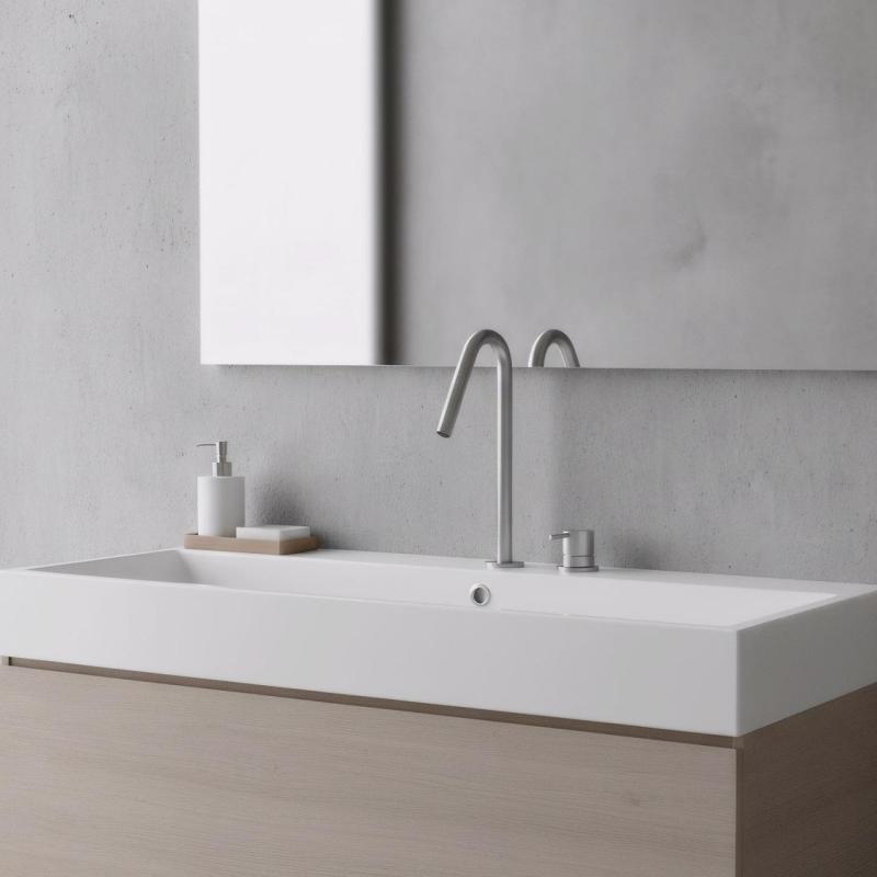 Waterevolution Flow Miscelatore per lavabo a 2 fori acciaio inox con beccuccio alto a V 120mm T1122VIE