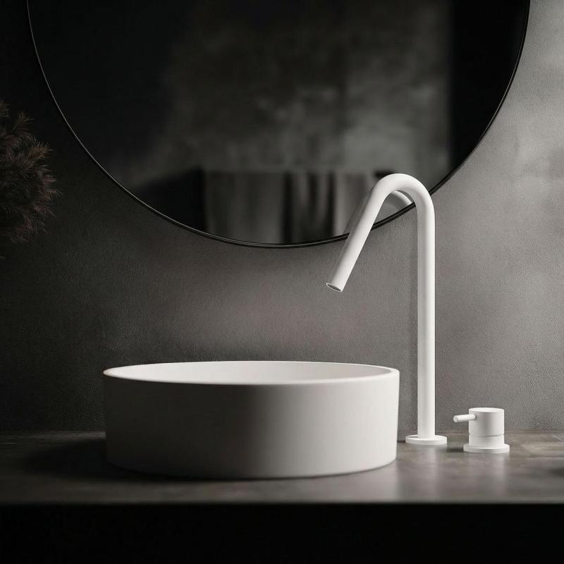 Waterevolution Flow Miscelatore per lavabo a 2 fori bianco con beccuccio alto a V da 120 mm T1122VBR