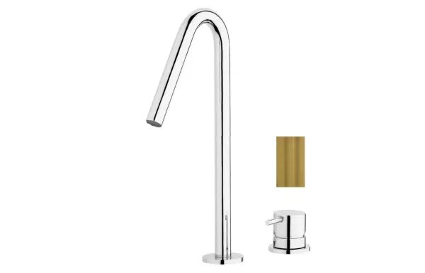 Waterevolution Flow Miscelatore per lavabo a 2 fori ottone spazzolato con beccuccio alto a V 120 mm T1122VLE