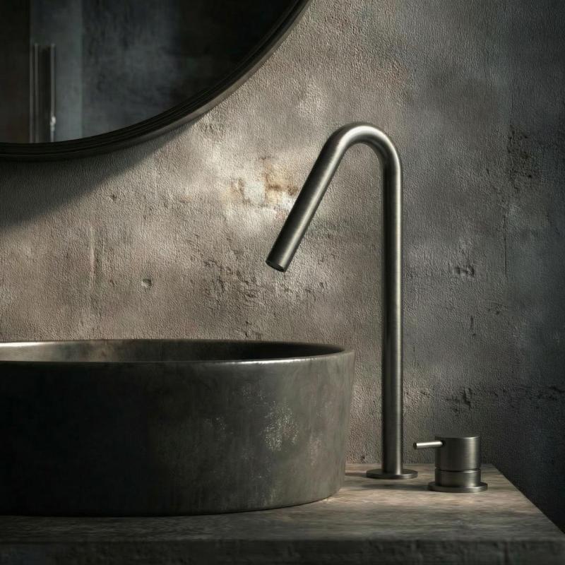 Waterevolution Flow Rubinetto lavabo a 2 fori PVD Gun Metal con bocca alta V 120 mm T1122VGME