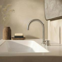 Waterevolution Flow Rubinetto per lavabo a 2 fori interamente in acciaio inossidabile con beccuccio basso a U da 200 mm T1121UIE