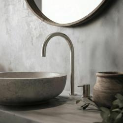 Waterevolution Flow Rubinetto lavabo a 2 fori interamente in acciaio inox con bocca alta 200 mm T1122UIE