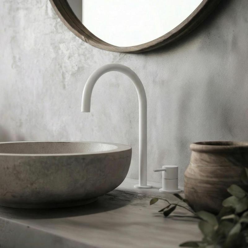 Waterevolution Flow Rubinetto lavabo a 2 fori bianco con bocca alta 200 mm T1122UBR