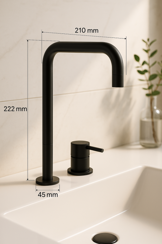 Waterevolution Flow Miscelatore per lavabo a 2 fori con beccuccio alto 222 nero opaco T122HPR