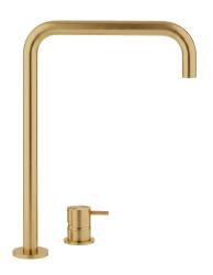 Waterevolution Flow Miscelatore per lavabo a 2 fori con beccuccio alto 222 in ottone spazzolato T122HLE
