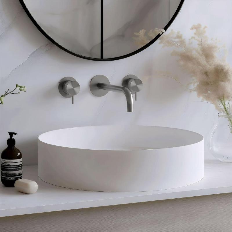 Waterevolution Flow Rubinetto lavabo da incasso a 3 fori Interamente in acciaio inox con bocca di erogazione 15 cm T1163FIE-15